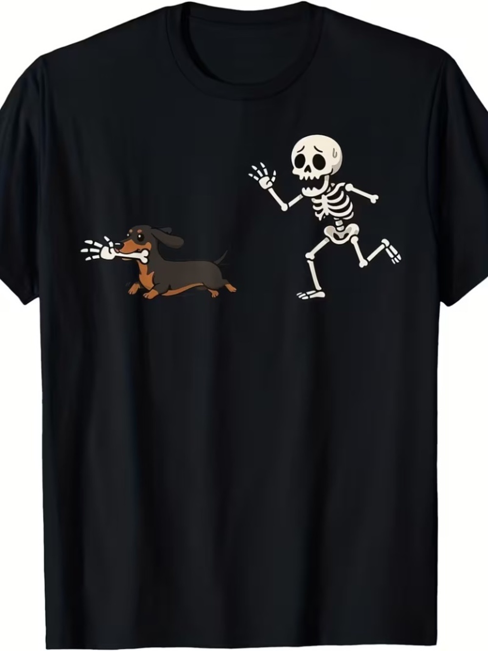 Halloween Doxie Skeleton Hand Graphic T-Shirt Black 3XL